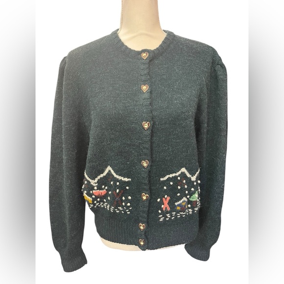 Gaberina Prexl Austria Alpaca Wool Cardigan Heart Buttons Winter Scene 44 - Picture 3 of 11
